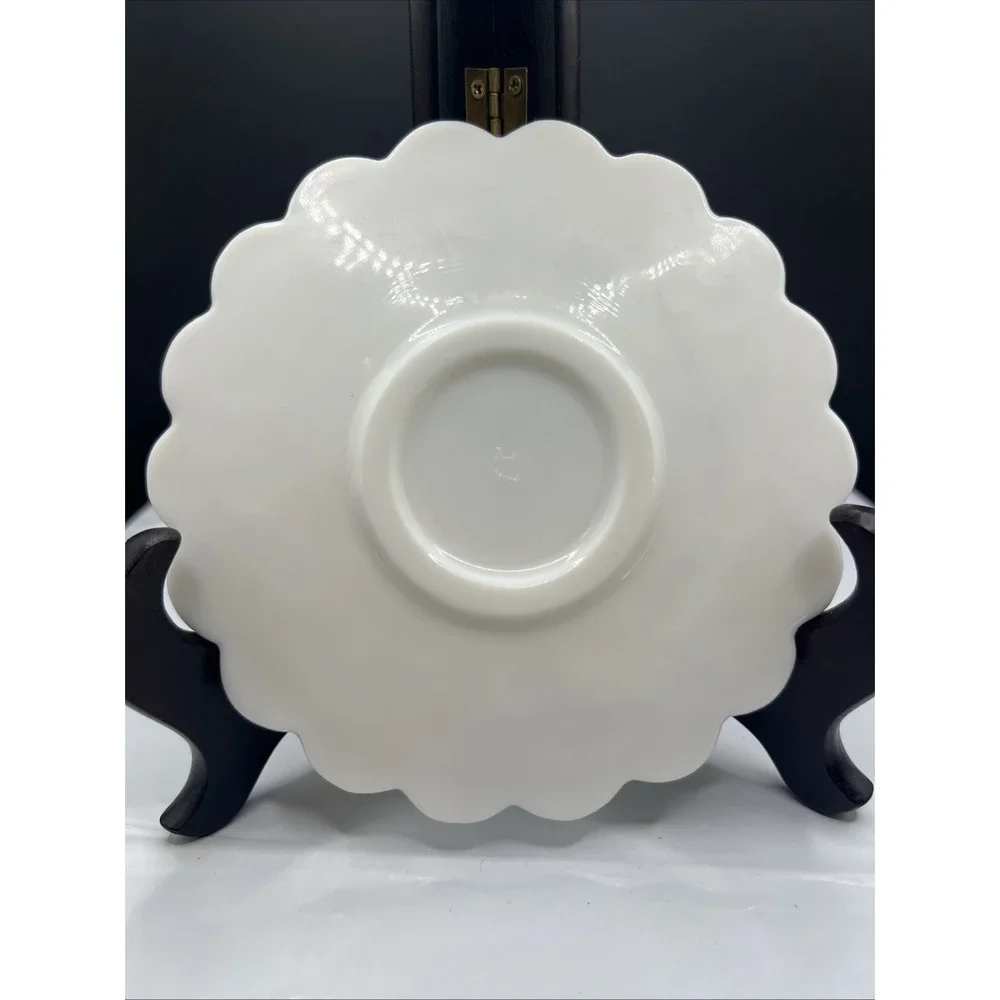 Vintage Westmoreland Glass Co Milk Glass Paneled Grape Tea Cup Saucer 5.75